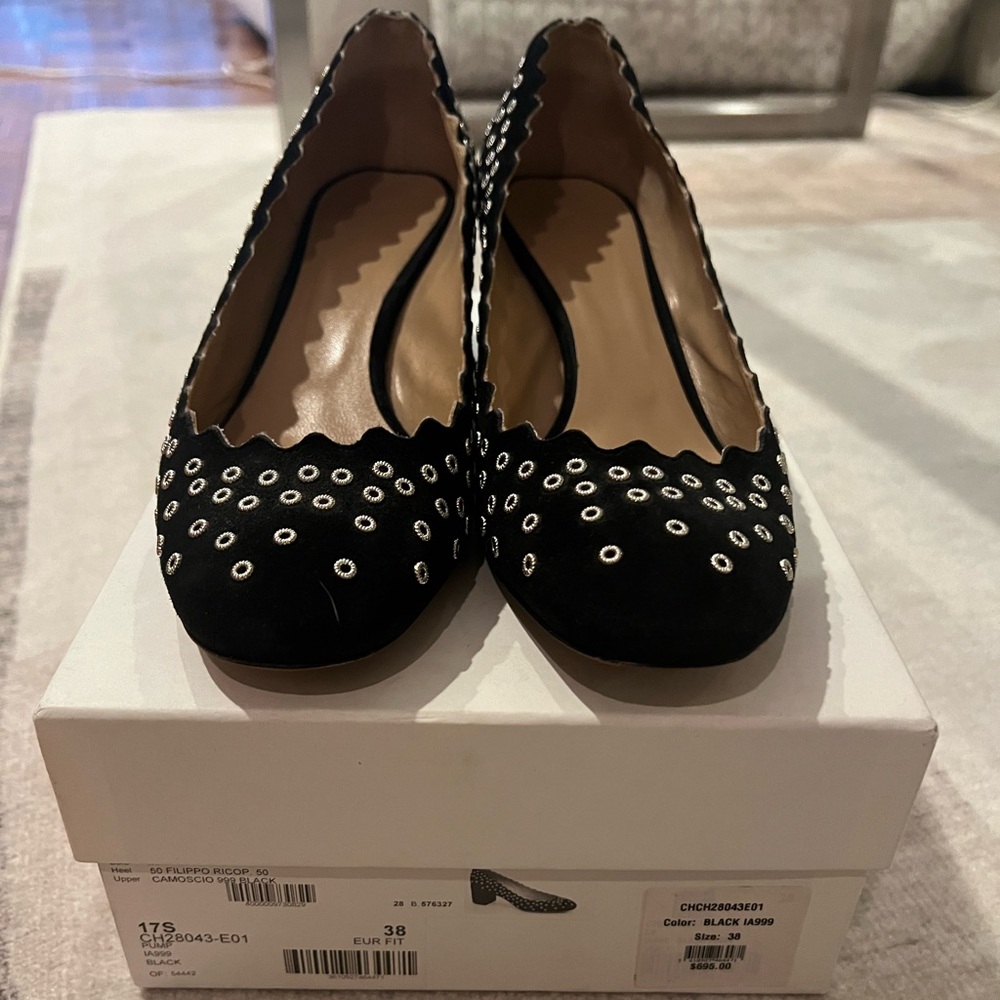 Chloe Black Suede Scallop Pumps